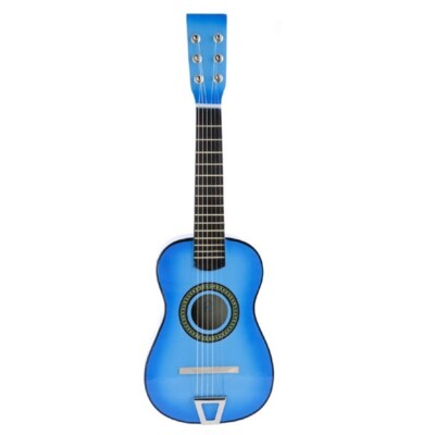 Mini Acoustic Guitar Wood Beginner Sky Blue Small Toy