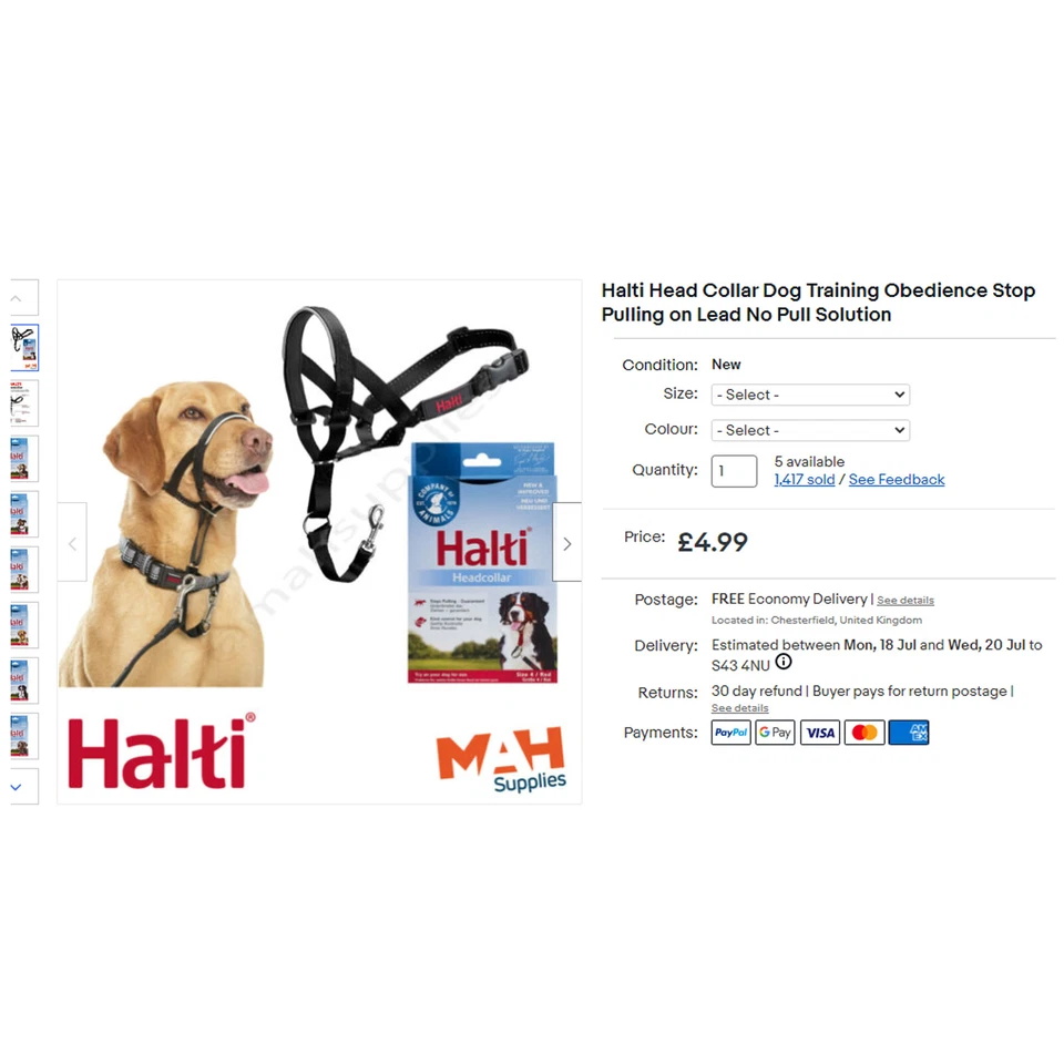 Halti Head Collar Stop Pulling Dog Collar No Pull Solution 6 NEW COLOURS - Image 2 of 4