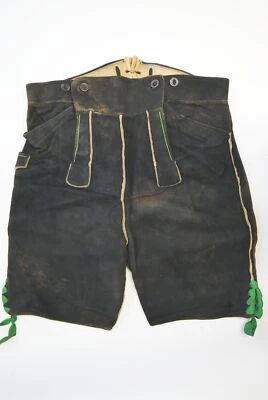 Kurze Lederhose Hirschleder schlicht schwarz Handarbeit 80er speckig Gr.58 - Bild 1 von 4