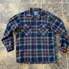 Men's Pendleton Woolen Mills Red Blue Board Wool Plaid Flannel Shirt Sz Medium M