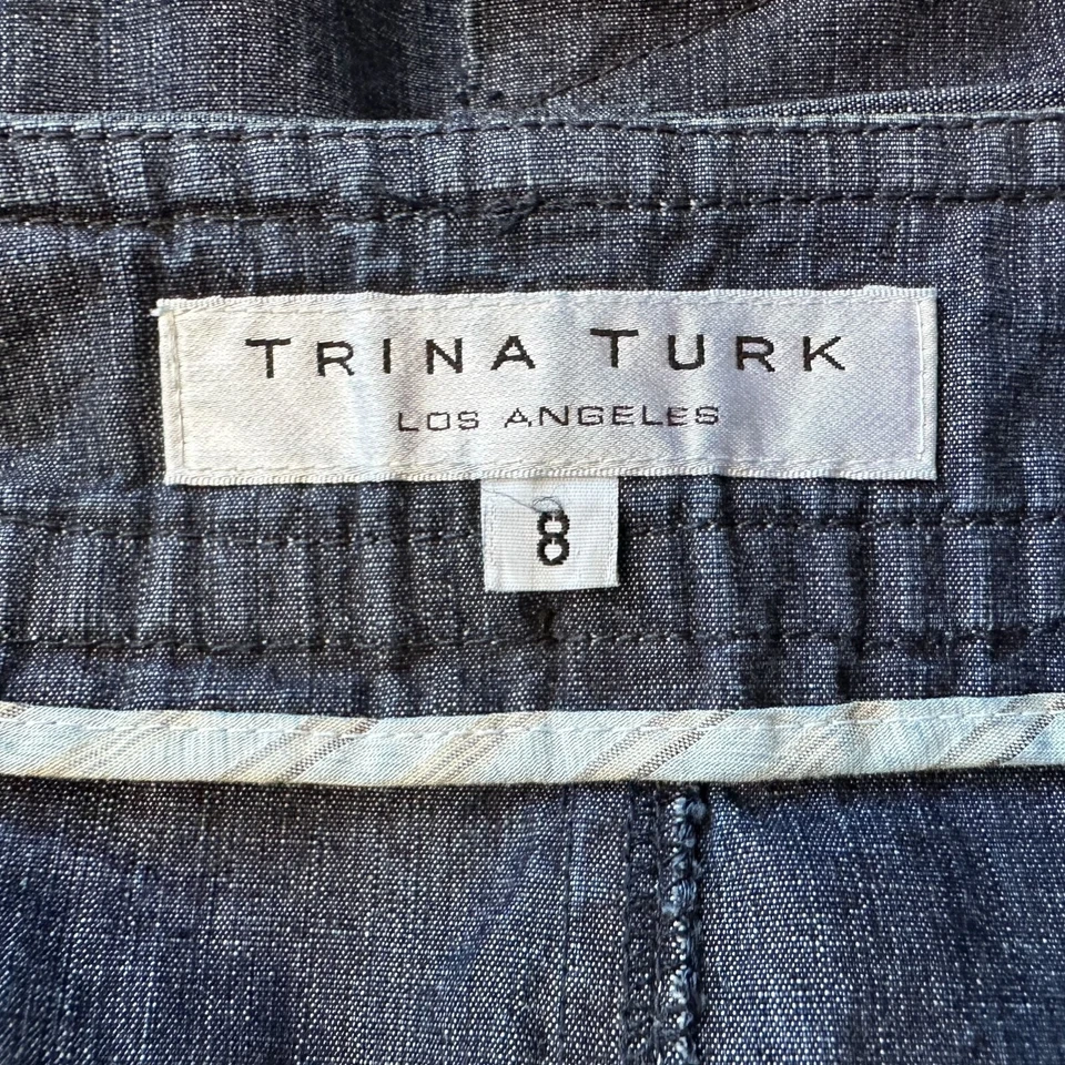 Falda corta Trina Turk azul denim con cinturón para mujer 8 Foto 4 de 4