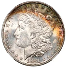 1881-S NGC MS 62 Frosty 2 Sided  Rainbow Crescent Toned Morgan Dollar No Reserve