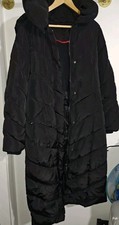 Steve Madden Women's Size L Black Long Quilted Winter Hooded Puffer