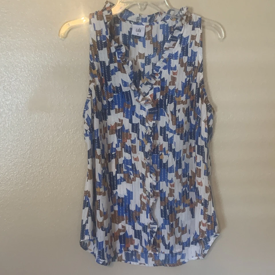 Cabi Jigsaw Ruffle Sleeveless Button Tank Top Blouse Size Medium Style 6106 - Image 3 of 4