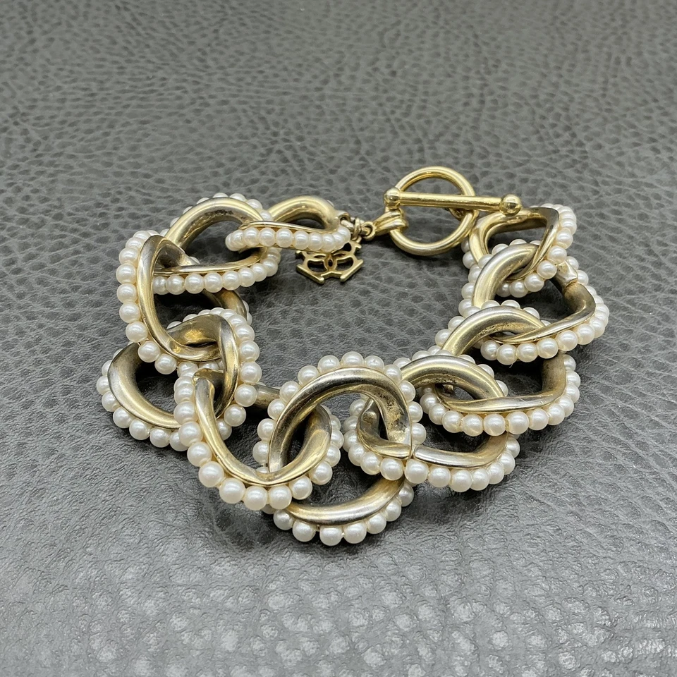 Pulsera de eslabones de cadena Ann Taylor tono dorado imitación perlas envoltura para mujer 7" Foto 2 de 4