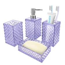 Bathroom Accessory Set, 4 PCS Light Purple Bathroom Accessories Set, Soap Dis...