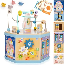 Large Wooden Space Activity Cube Toys, 9-In-1 Early Educational Montessori Learn