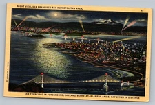 c1930 San Francisco Bay Metropolitan Area At Night California Vintage Postcard