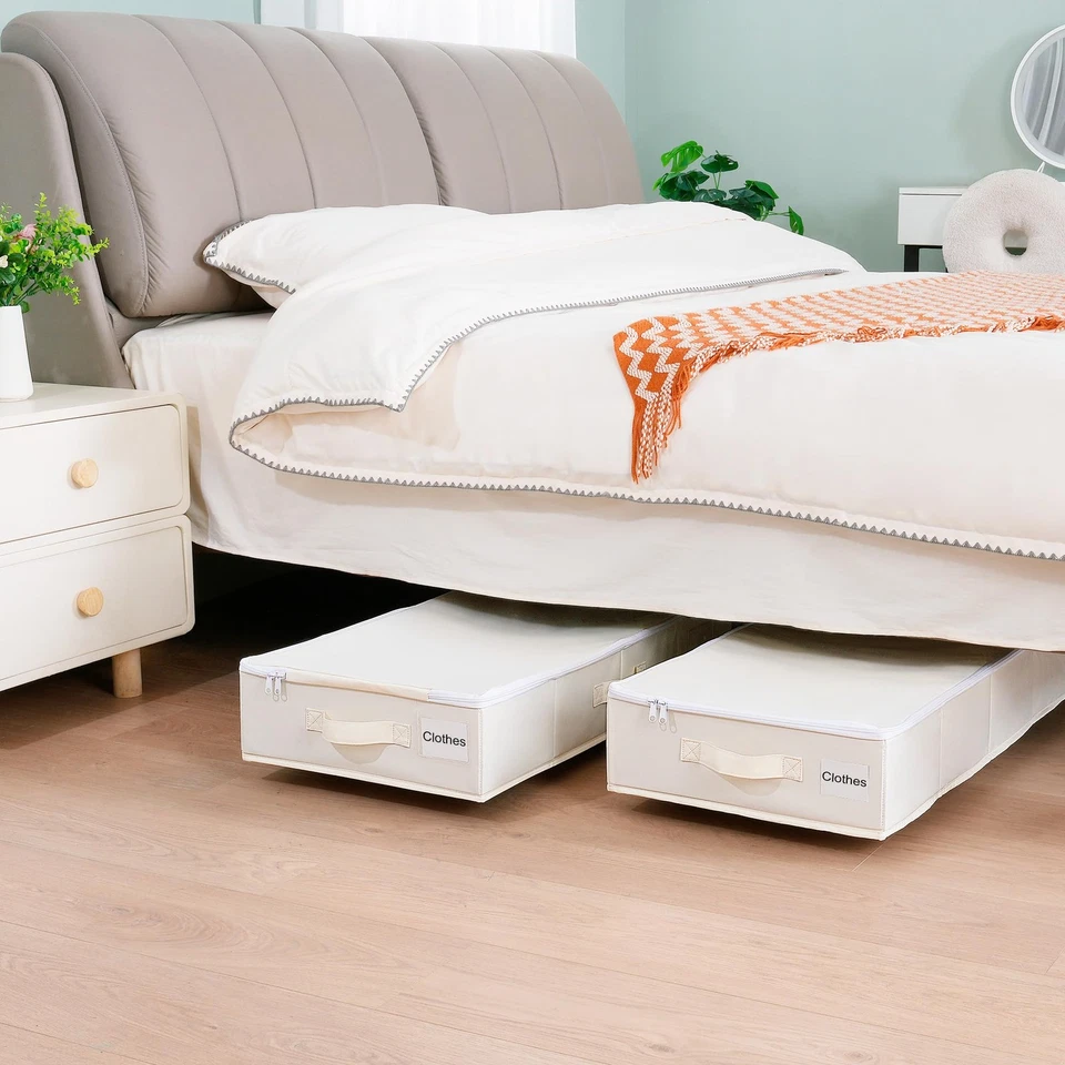 Organizador embaixo da cama com rodas, pacote com 2 caixas de armazenamento para cobertores, bege - Imagem 2 de 4