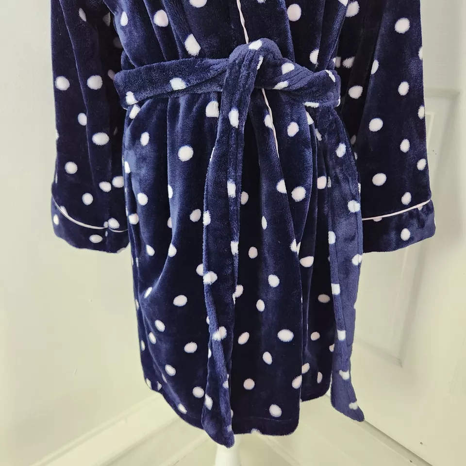 Kate Spade Robe Womens M Blue Polka Dot Chenille Short Cozy Fluffy Pockets - Image 3 of 4