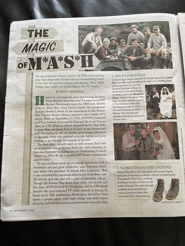 MASH M*A*S*H Turns 50 Parade Magazine commemorative issue 9/4/22 - Picture 3 of 4