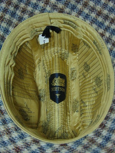SIZE 7 Old Vintage 1970s STETSON Tweed Plaid Checkerboard Fedora Hat Made in USA - Picture 10 of 12