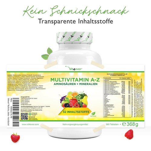 3x 365 Multivitamin A-Z Tabletten (vegan) Vitamine + Mineralien 32 Wirkstoffe - Bild 9 von 10