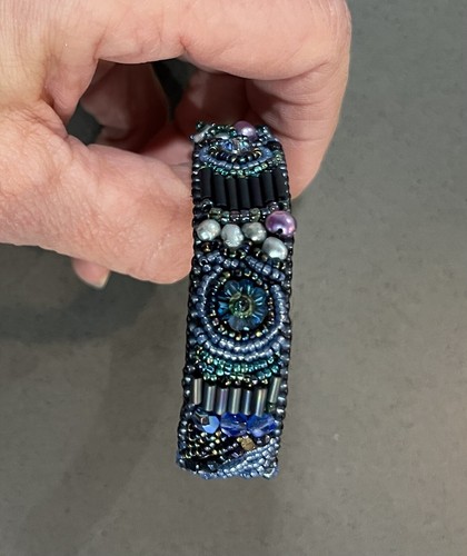Cuff Bracelet Paua Shell Pearls Bugle Beads Seed Beads Embroidered Artisan - Picture 4 of 17