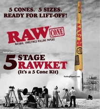 RAW FIVE STAGE "RAWket" READY FOR LIFT OFF! FIVE CONE KIT 5 SIZES Rolling papers