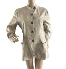Kenar Womens Petite 100% Linen Blazer Jacket Military Style Beige Size 6