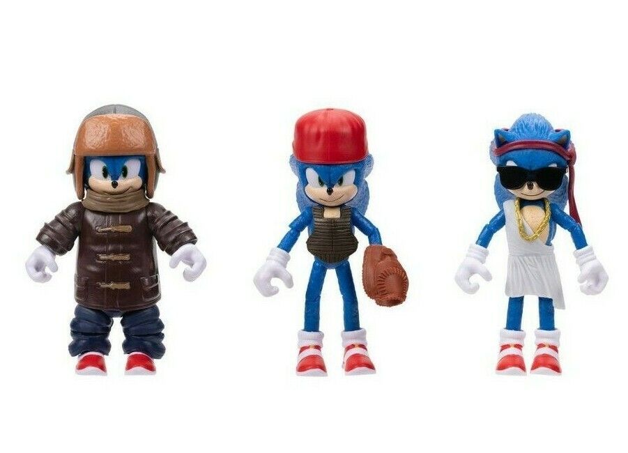 SONIC THE HEDGEHOG 2 3 PACK MOVIE COLLECTION FIGURE SET BASEBALL PARTY SNOW