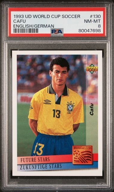 1993 Upper Deck World Cup Cafu #130 Future Stars RC PSA 8 English/German