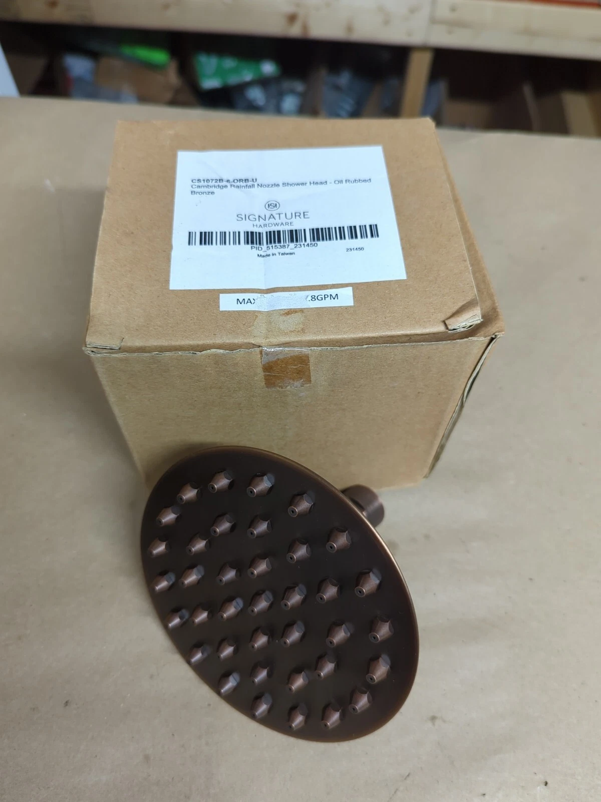 Signature Hardware Cambridge Rainfall Nozzle Shower Head, Oil Rubbed Bronze NOS