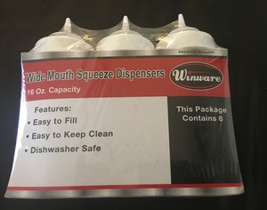 16-Ounce Clear Winco 6-Piece Wide Mouth Squeeze Bottles 16-Ounce Clear Winco 6-Piece Wide Mouth Squeeze Bottles