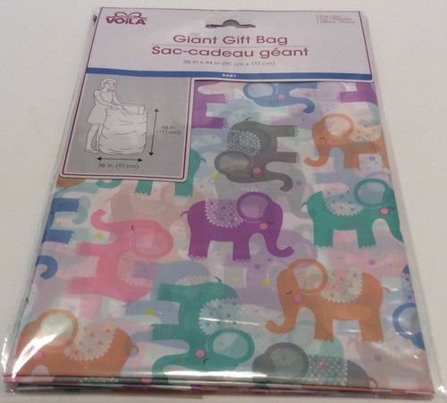 Baby Shower Gift Bag Jumbo Plastic 36" X 44" Elephants For Baby Boy or Baby Girl