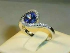 2Ct Round Cut Lab-Created Tanzanite Halo Engagement Ring 14K White Gold Plated