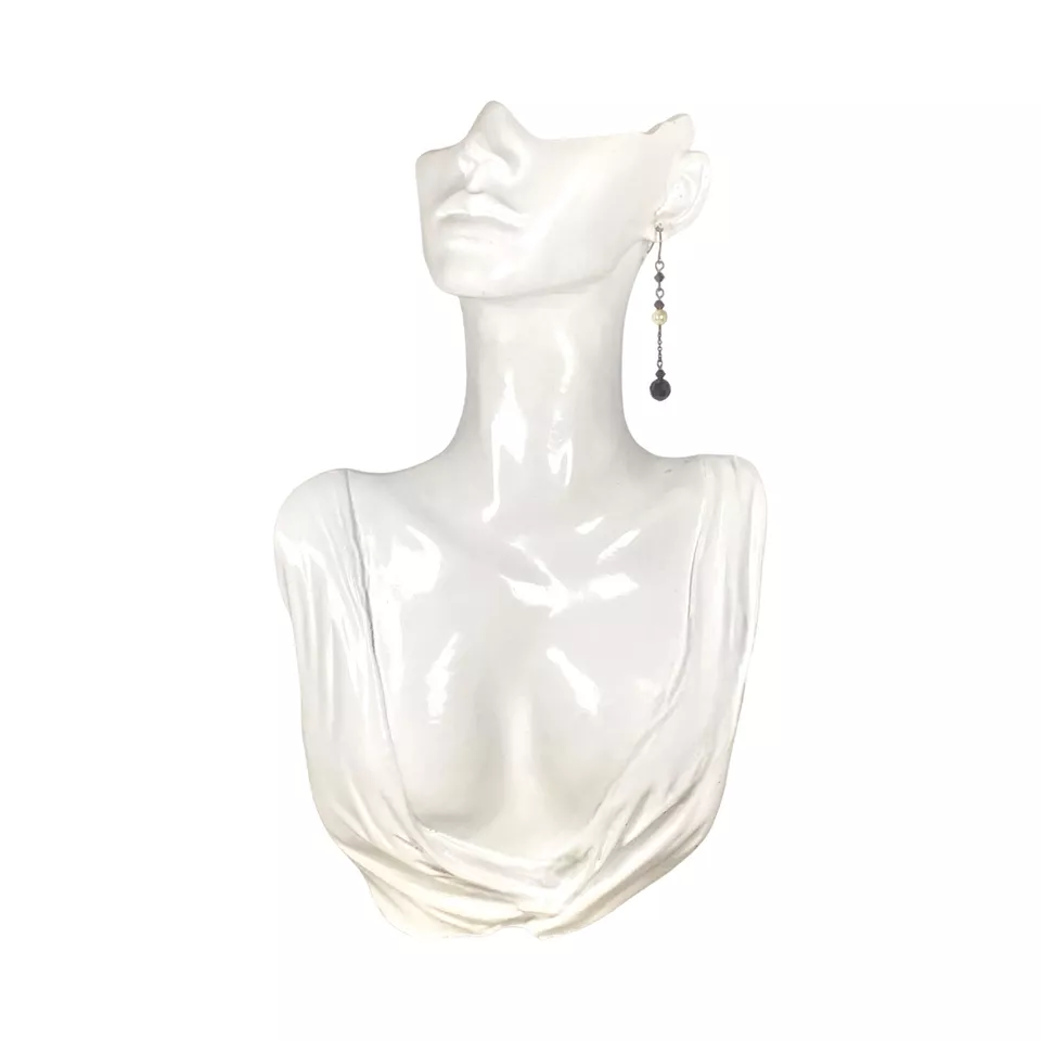 WHBM Earrings Drop Dangle Long Black White Art Deco Flapper Girl Jazz Style Gift — 第 3/4 张图片