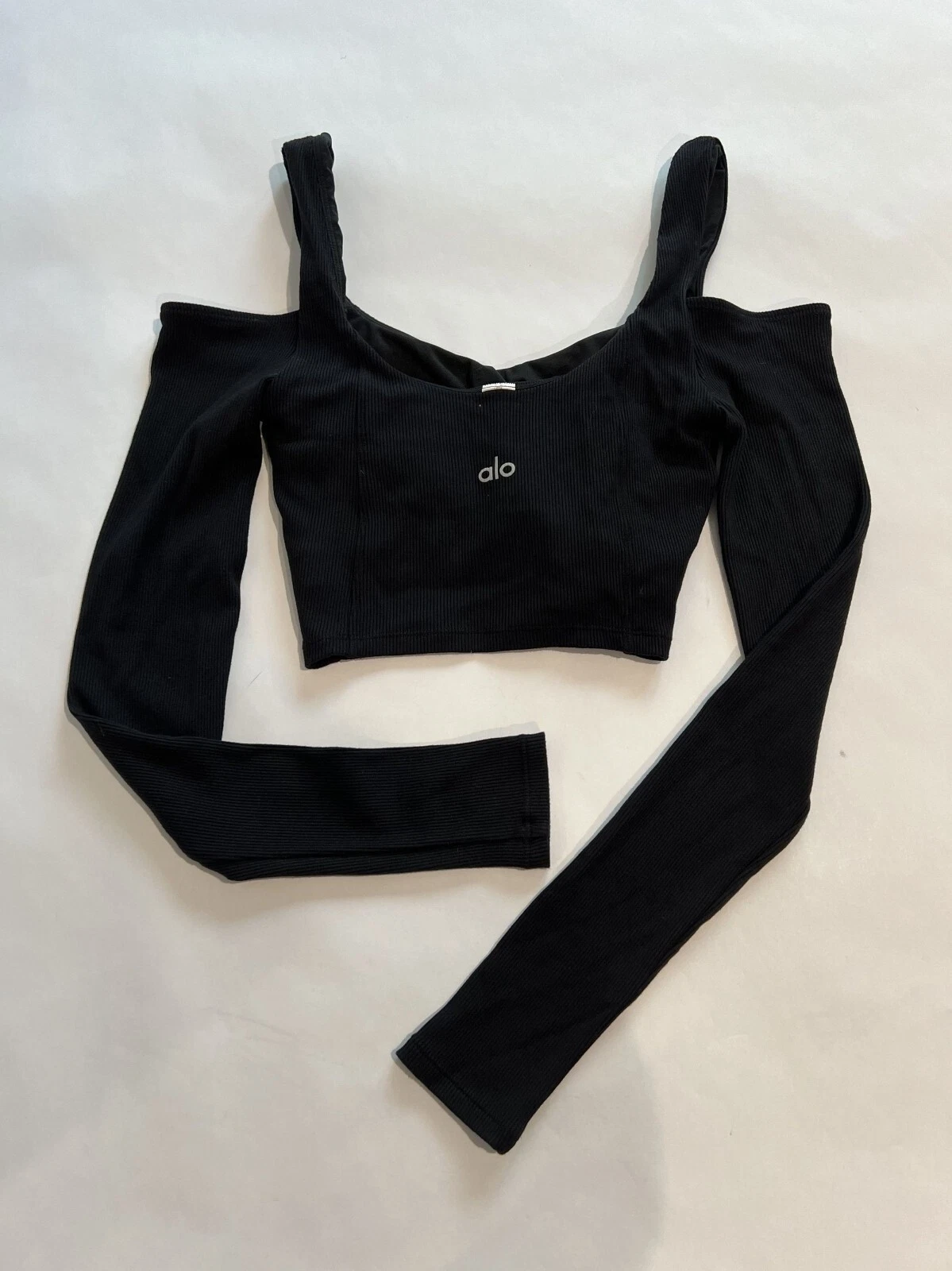alo-yoga ribbed cropped butterfly long sleeve shirt