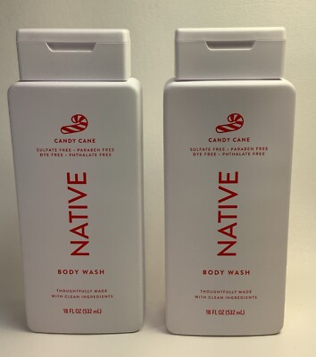 Native Candy Cane Body Wash 18 Oz. Seasonal Limited Peppermint Scent - Lot Of 2