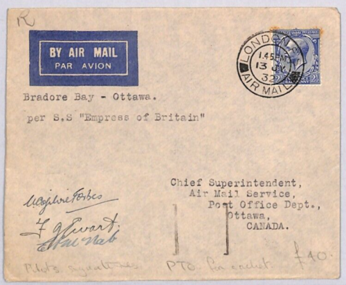 GB Air Mail CANADA SEAPLANE FLIGHT PILOTS SIGNED SS Empress of Britain 1932 ZE2 - Picture 1 of 8