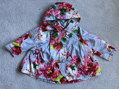 Ted Baker Baby Girl Blue Pink Floral Jacket Coat Rain Lightweight