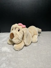 Russ Miss Lubbable Plush Dog Brown Tan Puppy Pink Bow 10"L Stuffed Toy Pet Lovey