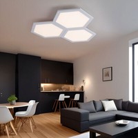 Deckenlampe Deckenleuchte Wohnzimmerleuchte Led Sechseckig Opal Weiß Aluminium