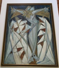 RARE EMIL KOSA JR PAINTING MID CENTURY MOD ABSTRACT CUBISM LARGE EXPRESSIONIST