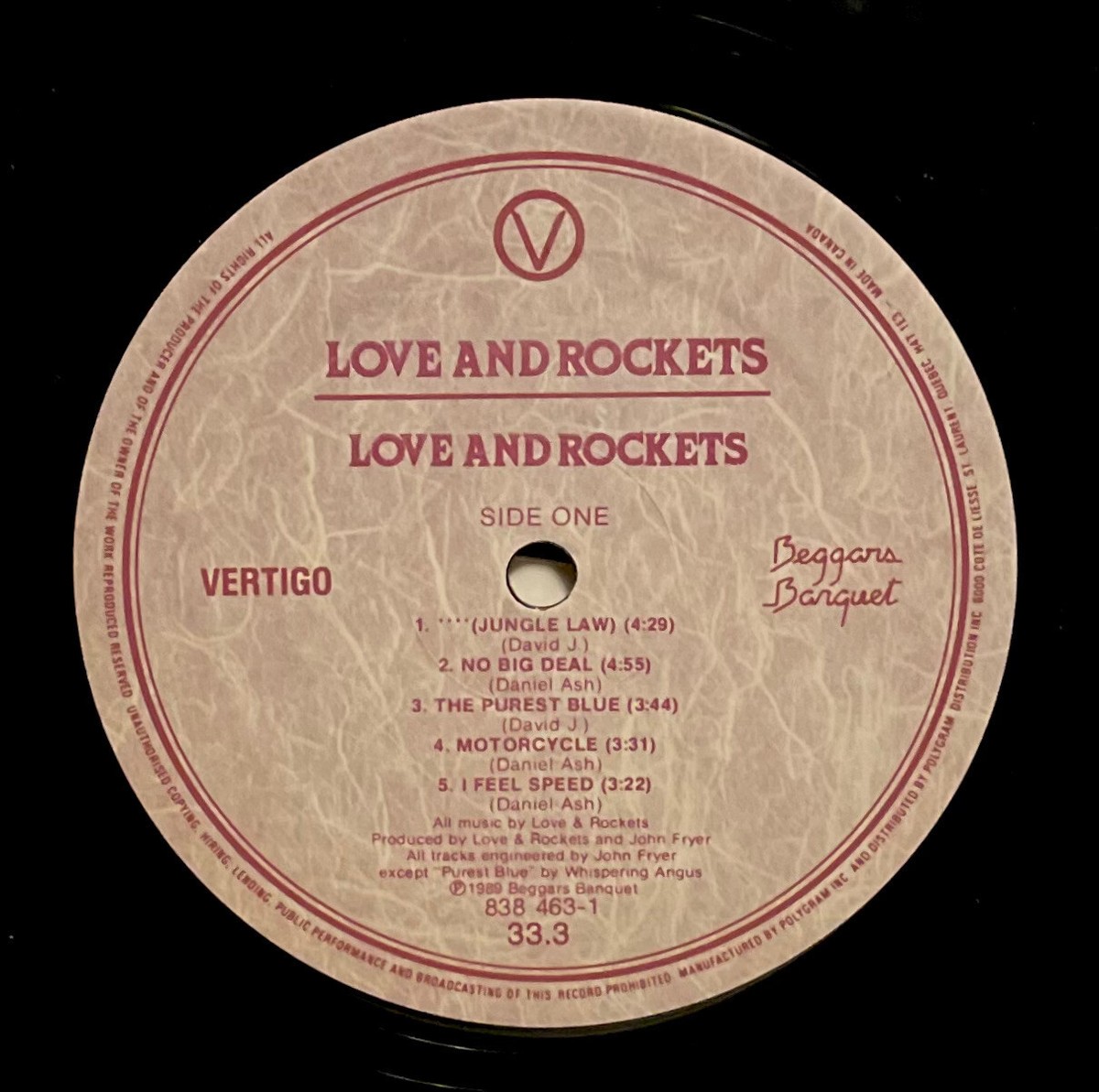 LOVE&ROCKETS シングル vinylレコード Vtg 1989 LOVE AND ROCKETS Album S/T Record 1ST PRESSING Lp