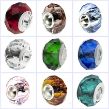 925 Sterling Silver Faceted Crystal Birthstone Bead for European Charm Bracelet