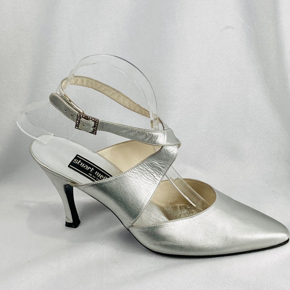 Vintage Stuart Weitzman Wrapture Silver Leather Slingback