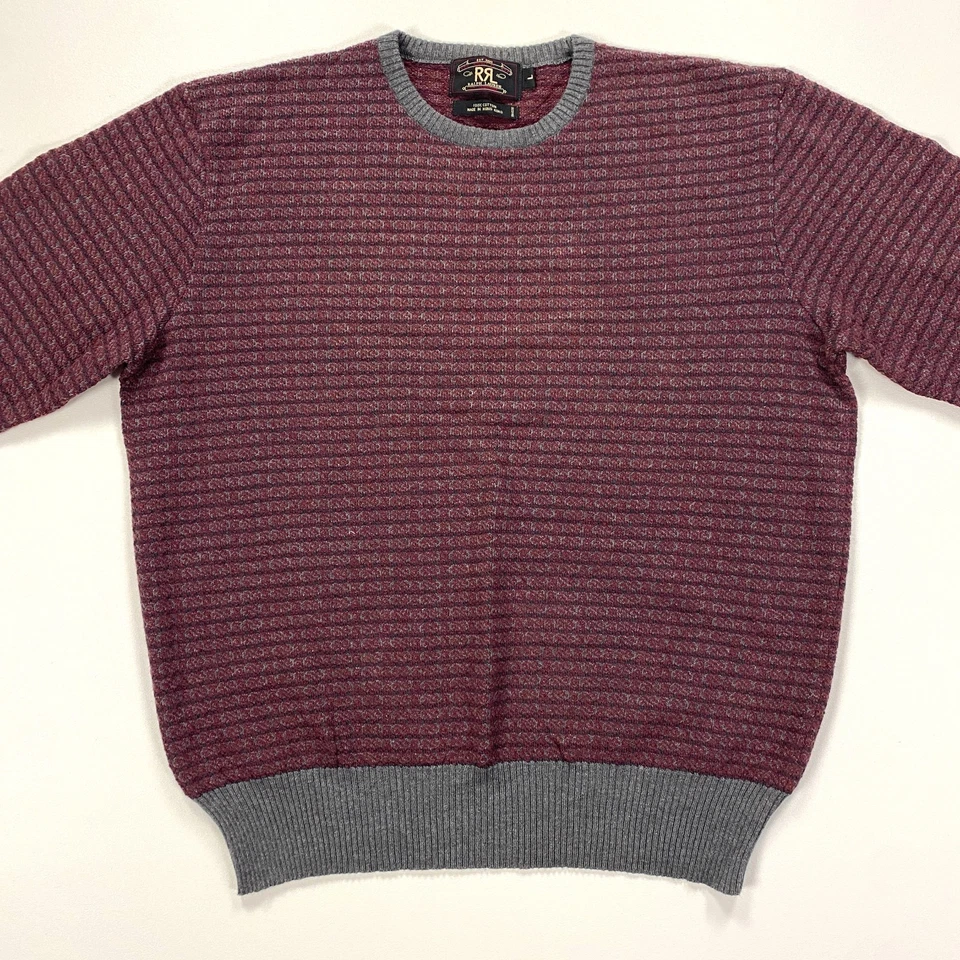 RRL Mens Large Knit Sweater Cotton Textured Crewneck Red Ralph Lauren 23x26 - Image 3 of 4
