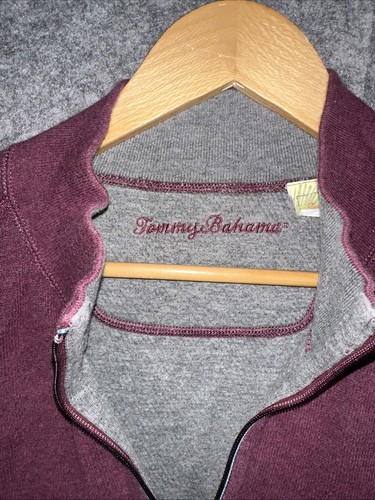 Tommy Bahama maglione reversibile 1/4 zip uomo XL grigio bordeaux cotone pullover - Foto 2 di 6