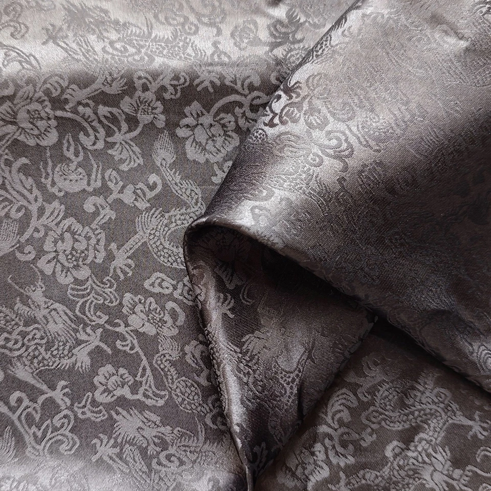 Tela de seda Charmeuse de diseño de dragón material satinado algodón brocado de 45"" de ancho Foto 2 de 4