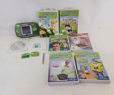 Green Leapfrog Leapster Handheld Portable Learning Video Game Console 8 Games.