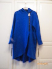 Kapuzenjacke -mantel, A-Linie, Fleece, royalblau, Einheitsgröße, Lagenlook