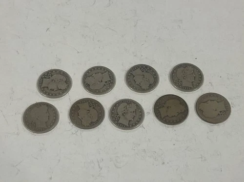 Barber Quarters 90% Silver Set of 9