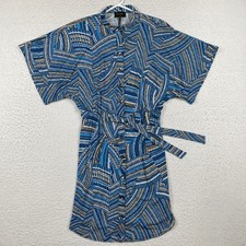 Laundry Dress Womens XS Blue Abstract Print Snap Front Tie Waist Stylish Beach
