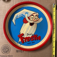 Vntg Original Drink Frostie Root Beer Round Tin Tray 1950s 11” Dia