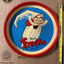 Vntg Original Drink Frostie Root Beer Round Tin Tray 1950s 11” Dia