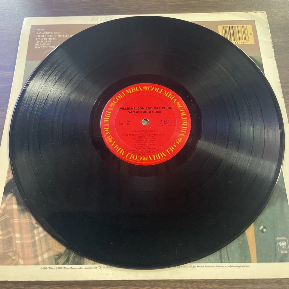 Willie Nelson Ray Price San Antonio Rose Vinyl LP Record 1980 CBS Inc - Image 4 of 4