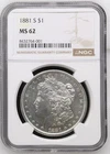 1881-S Morgan Silver Dollar $1 – NGC MS62 – San Francisco Mint