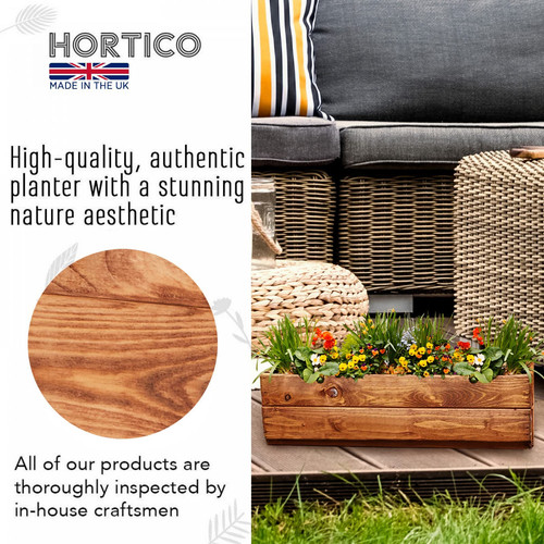 Set of 2 Window Box 50cm Garden Planter HORTICO Wooden Trough Outdoor Plant Pot - Picture 3 of 9