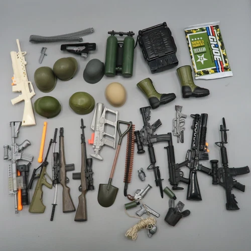 Vintage 12 inch GI Joe Weapons Accessories Large Lot Guns Shovel helmets 80s 90s
